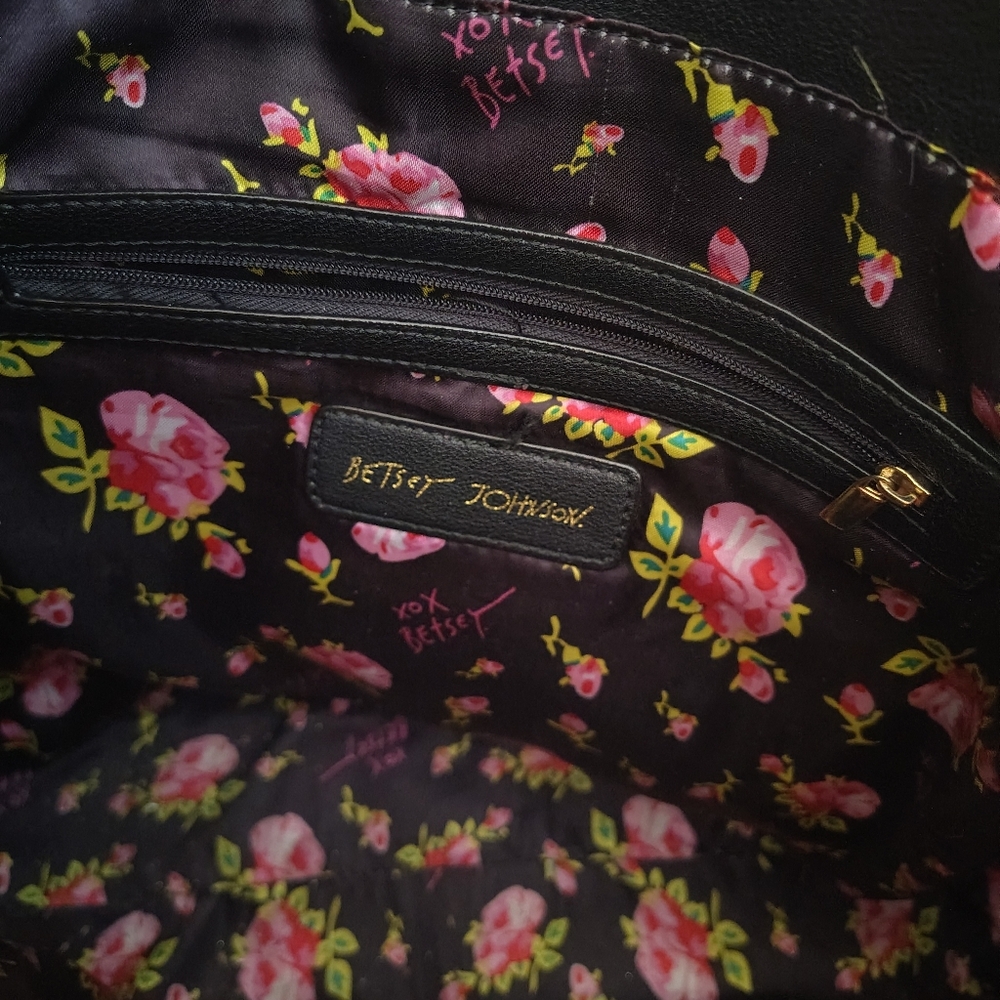 Betsy Johnson Black Tote Bag with Polka Dot Scarf - Picture 7 of 13